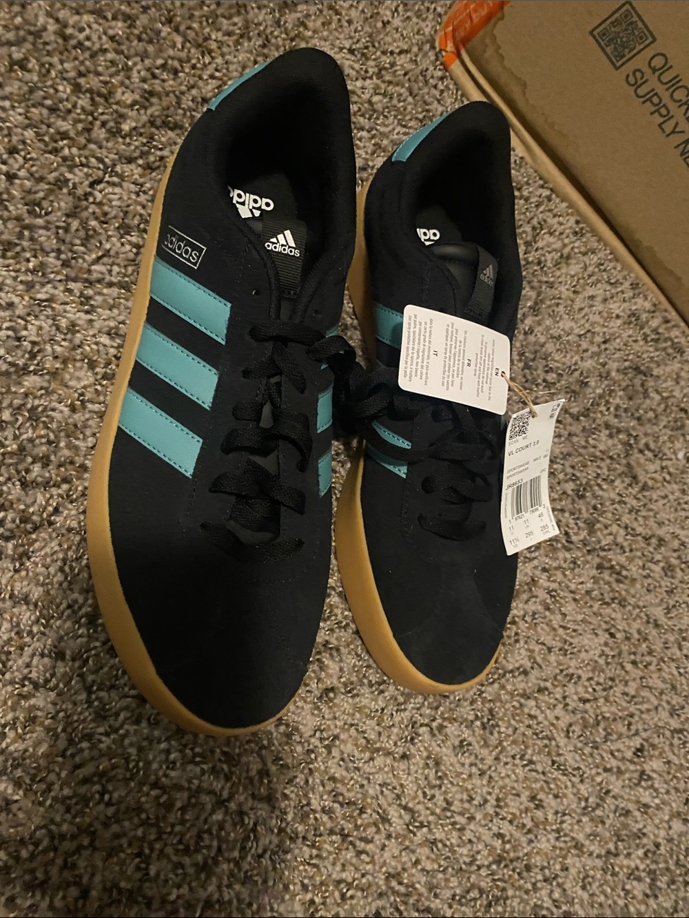 adidas Men’s Black Sneakers with Teal Stripes and Gum Sole